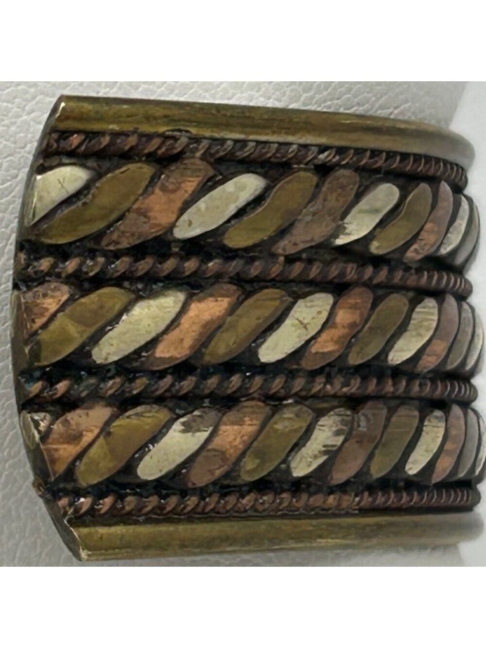 Vintage Adjustable Brass Copper & Silver-Tone Tricolor Cuff Bracelet 8" Unisex - Picture 9 of 16